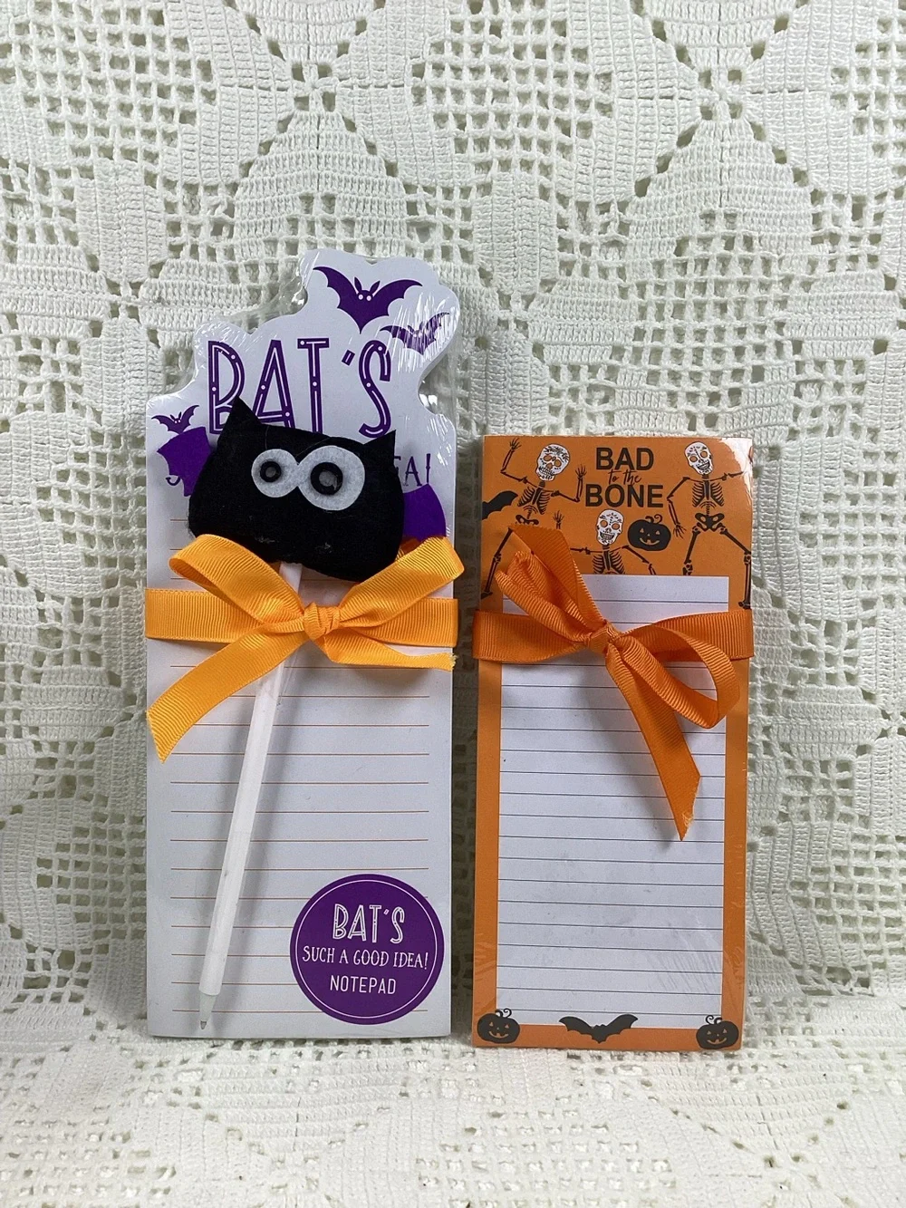 Halloween Bat & Bone Orange Notepad Set